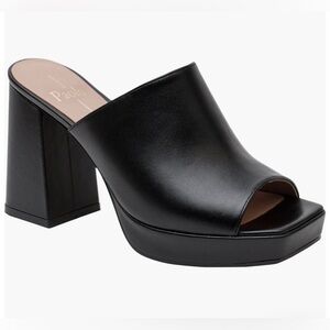 New Linea Paolo Elle Block‎ Heel Platform Slide Sandal in Black Size 9.5